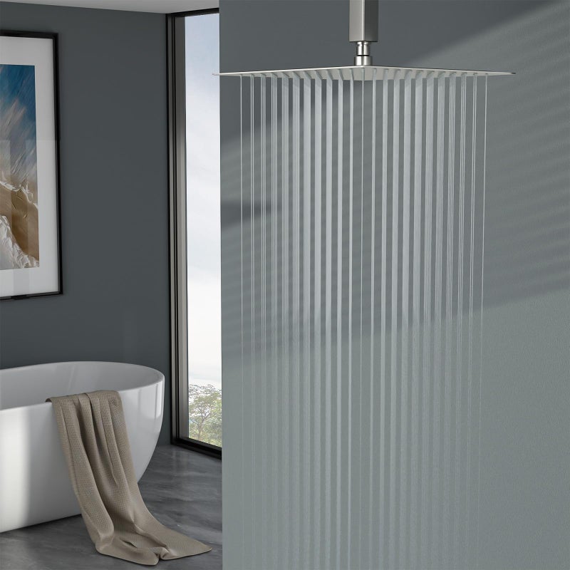 Lordear Rain Shower Head 12 Inch Solid Ultra Thin 304 Stainless Steel Adjustable Square Rainfall Shower Head Full Body Coverage with Silicone Nozzle 12â€ Waterfall Showerhead,Brushed Nickel - Image 2